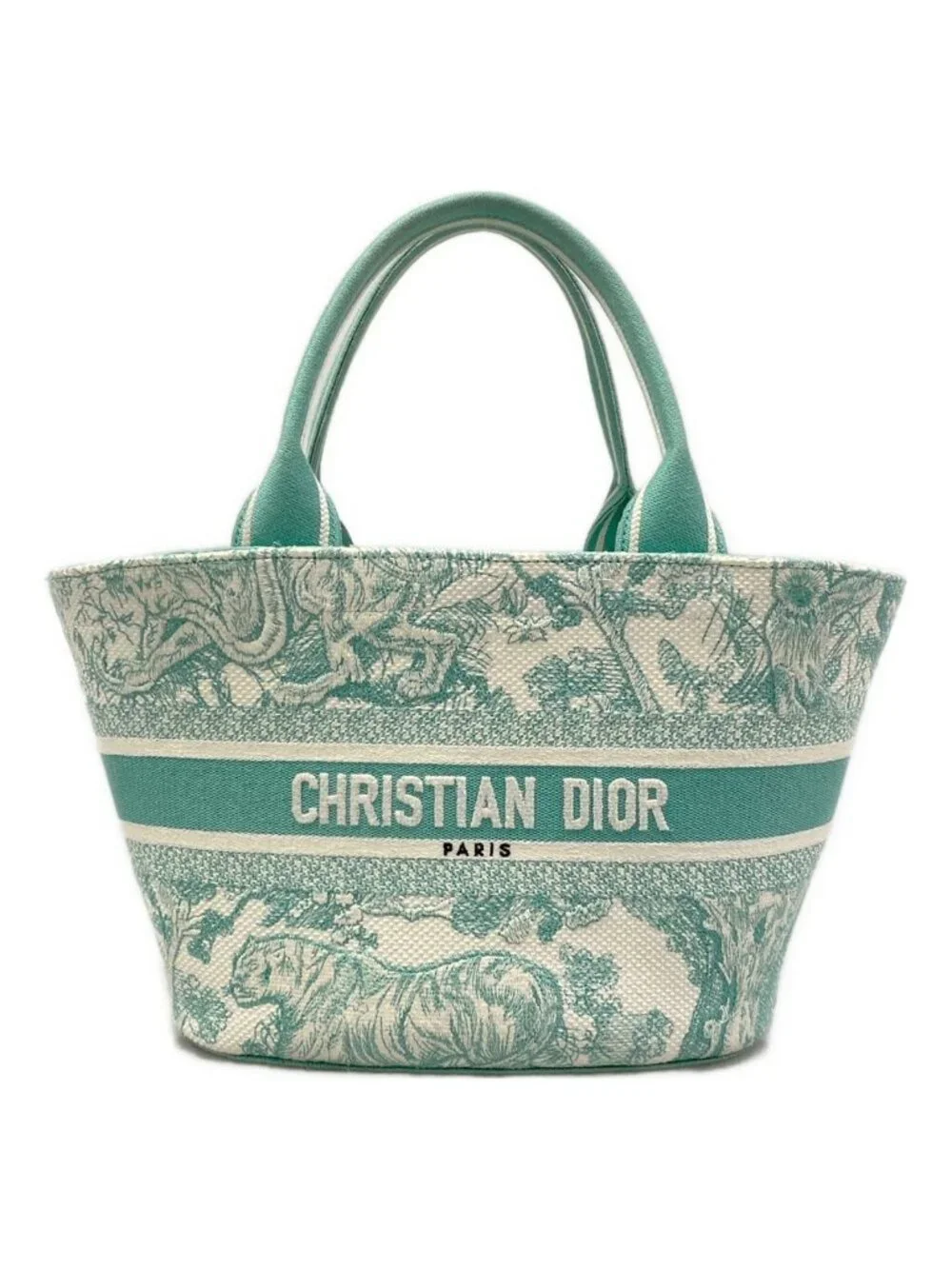 Dior Tote Bag Pannier Chapeau Light Green Toile de Jouy Embroidery